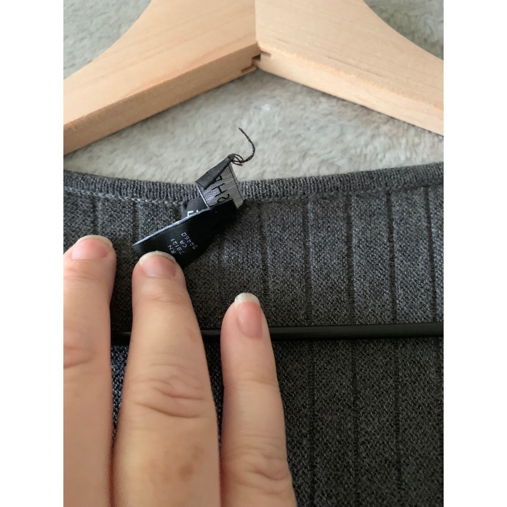 EILEEN‎ FISHER Ribbed Knit Wool Midi Dress Charcoal Gray 3/4 Sleeve Pleated Smal - Picture 6 of 6